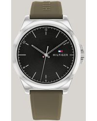 Tommy Hilfiger - Stainless Steel Green Silicone Strap Watch - Lyst