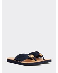 Tommy Hilfiger Teenslipper Met Leren Voetbed - Blauw