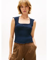 Tommy Hilfiger - Smock Slim Seersucker Square Neck Top - Lyst