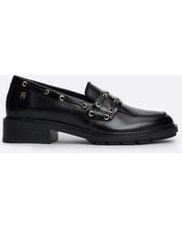 Tommy Hilfiger - Eyelet Detail Block Heel Leather Loafers - Lyst