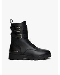 Tommy Hilfiger - Leather Logo Cleat Biker Boots - Lyst