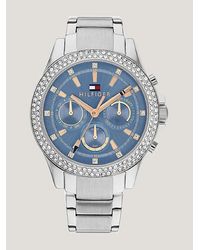 Tommy Hilfiger - Roestvrijstalen Horloge Met Kristallen En Blauwe Wijzerplaat - Lyst