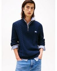 Tommy Hilfiger - Slim Fit Kabelgebreide Trui Met 1/4-Rits - Lyst