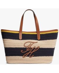 Tommy Hilfiger - Borsa Tote A Righe Con Applique Del Logo - Lyst