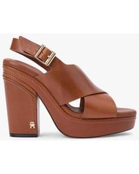 Tommy Hilfiger - Leather Crossover Strap Block Heel Sandals - Lyst