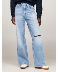 Tommy Hilfiger - Claire Distressed Wide Leg High Rise Jeans - Lyst