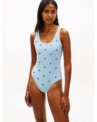 Tommy Hilfiger - Logo Embroidery Seersucker Scoop Back Swimsuit - Lyst