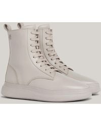 Tommy Hilfiger - Leather Flat Mid Boot - Lyst