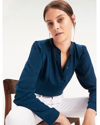 Tommy Hilfiger Viscose Blouse Met Opstaande Kraag - Blauw