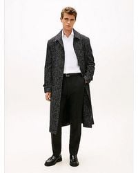 Tommy Hilfiger - Lange Wolmix Jas Met Ruit En Ceintuur - Lyst