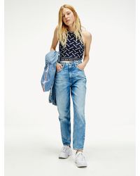 Tommy Hilfiger Cropped Tanktop Met Logoprint - Blauw