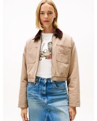 Tommy Hilfiger - Cropped Cotton Padded Jacket With Contrast Collar - Lyst