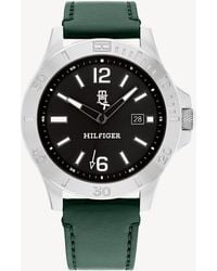 Tommy Hilfiger - Black Dial Green Leather Strap Watch - Lyst