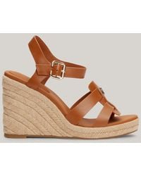 Tommy Hilfiger - Leather High Wedge Cage Espadrille Sandals - Lyst