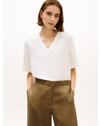 Tommy Hilfiger - Relaxed Fit Linen Blend Short Sleeve Blouse - Lyst