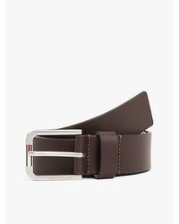 Tommy Hilfiger - Austin Leren Riem Met Vierkante Signature-Gesp - Lyst