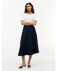 Tommy Hilfiger - Logo Flare Midi Skirt With Linen - Lyst