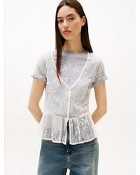 Tommy Hilfiger - Slim Fit Top Mit Spitze Und Flügelärmeln - Lyst