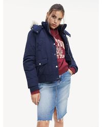 Tommy Hilfiger Bomberjack Met Donsvulling En Capuchon - Blauw