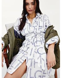 Tommy Hilfiger Zijden Overhemdjurk Met Touwprint - Wit