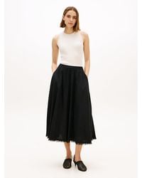 Tommy Hilfiger - Jupe Midi Évasée Plissée En Lin Mélangé - Lyst