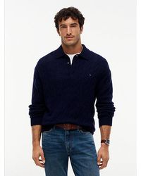 Tommy Hilfiger - Pure Wool Cable Knit Rugby Jumper - Lyst