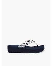 Tommy Hilfiger - Th Monogram Webbing Strap Wedge Flip Flops - Lyst