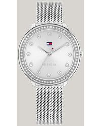 Tommy Hilfiger - Stainless Steel Crystal-embellished Mesh Strap Watch - Lyst