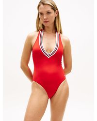 Tommy Hilfiger - Global Stripe Plunge Halterneck Swimsuit - Lyst