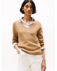 Tommy Hilfiger - Pull En Maille Torsadée À Col En V - Lyst