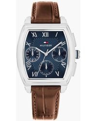 Tommy Hilfiger - Square Dial Leather Strap Watch - Lyst