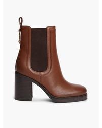 Tommy Hilfiger - Leather Square Toe Block Heel Chelsea Boots - Lyst