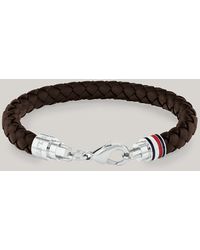 Tommy Hilfiger - Iconic Brown Leather Braided Bracelet - Lyst