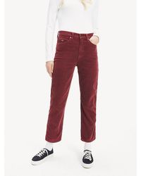 Tommy Hilfiger Cropped Straight Fit Corduroy Broek - Rood