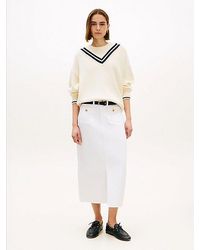 Tommy Hilfiger - Witte Denim Midi-Rok Met Goudkleurige Knopen - Lyst