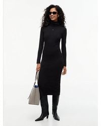 Tommy Hilfiger - Tommy Jeans Turtleneck Ribbed Midi Bodycon Dress - Lyst