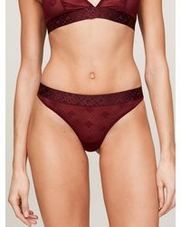 Tommy Hilfiger - Th Monogram Lace Shiny Waistband Thong - Lyst