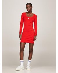 Tommy Hilfiger - Badge Ribbed Long Sleeve Bodycon Dress - Lyst