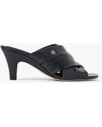Tommy Hilfiger - Leather Crossover Strap Heeled Mules - Lyst