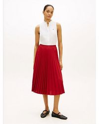 Tommy Hilfiger - Tonal Flag Waistband Pleated Midi Skirt - Lyst