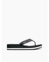Tommy Hilfiger - Logo Webbing Strap Wedge Flip Flops - Lyst