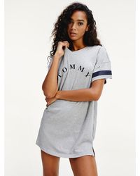 Tommy Hilfiger Nachthemd Met Korte Mouwen En Logo - Grijs