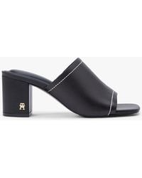 Tommy Hilfiger - Th Monogram Leather Block Heel Mules - Lyst
