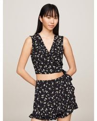 Tommy Hilfiger - Floral Print Ruffle Wrap Crop Top - Lyst