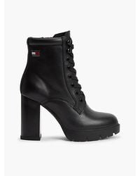 Tommy Hilfiger - Tommy Jeans Leather High Block Heel Lace Up Boots - Lyst