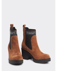 Tommy Hilfiger Suède Laars Met Blokhak - Bruin