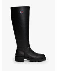 Tommy Hilfiger - Leren Kniehoge Laars Met Profielzool - Lyst