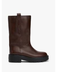 Tommy Hilfiger - Leren Halfhoge Laars Met Profielzool - Lyst