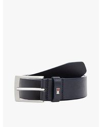 Tommy Hilfiger - Leren Riem Met Vierkante Gesp En Emaille Vlag - Lyst