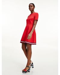 Tommy Hilfiger Fit And Flare Jurk Met Signature-tape - Rood